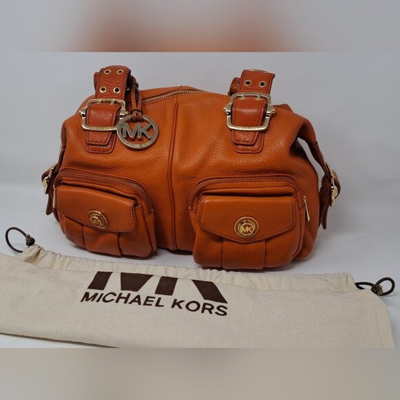 Michael Kors Women's Purse Handbag Bag Burnt Orange Leather Gold Hardware - Picture 1 of 16